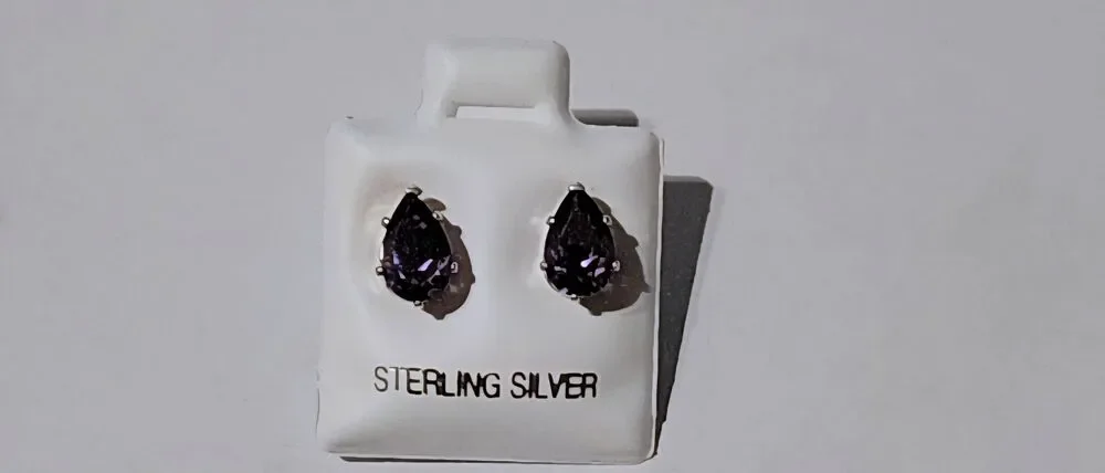 NEW~2Ct Pear Cut Bolivian Amethyst Gemstone Stud Earrings~.925 Sterling Silver